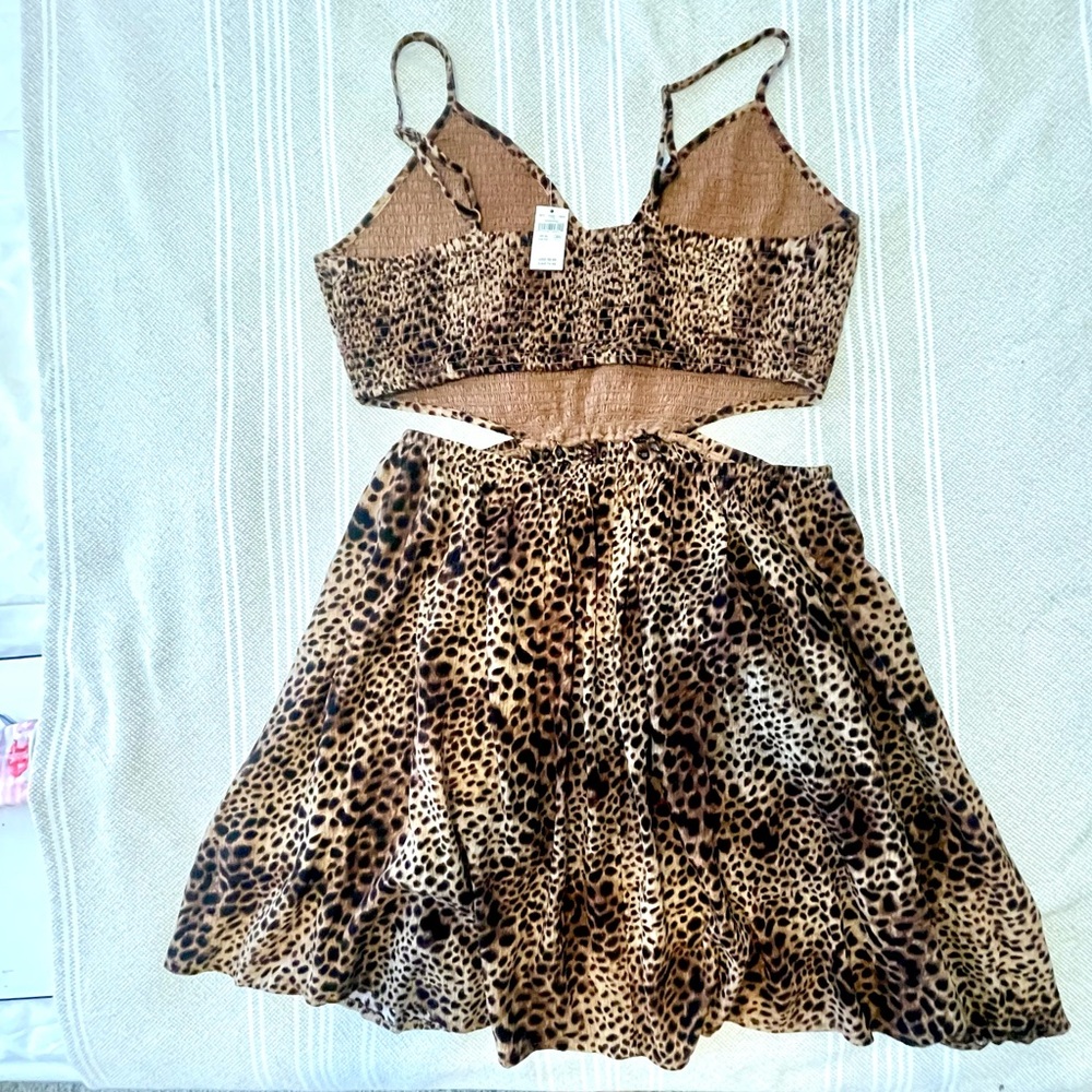 aerie Brown Leopard Print Backless Spaghetti Strap Dress - Picture 7 of 11
